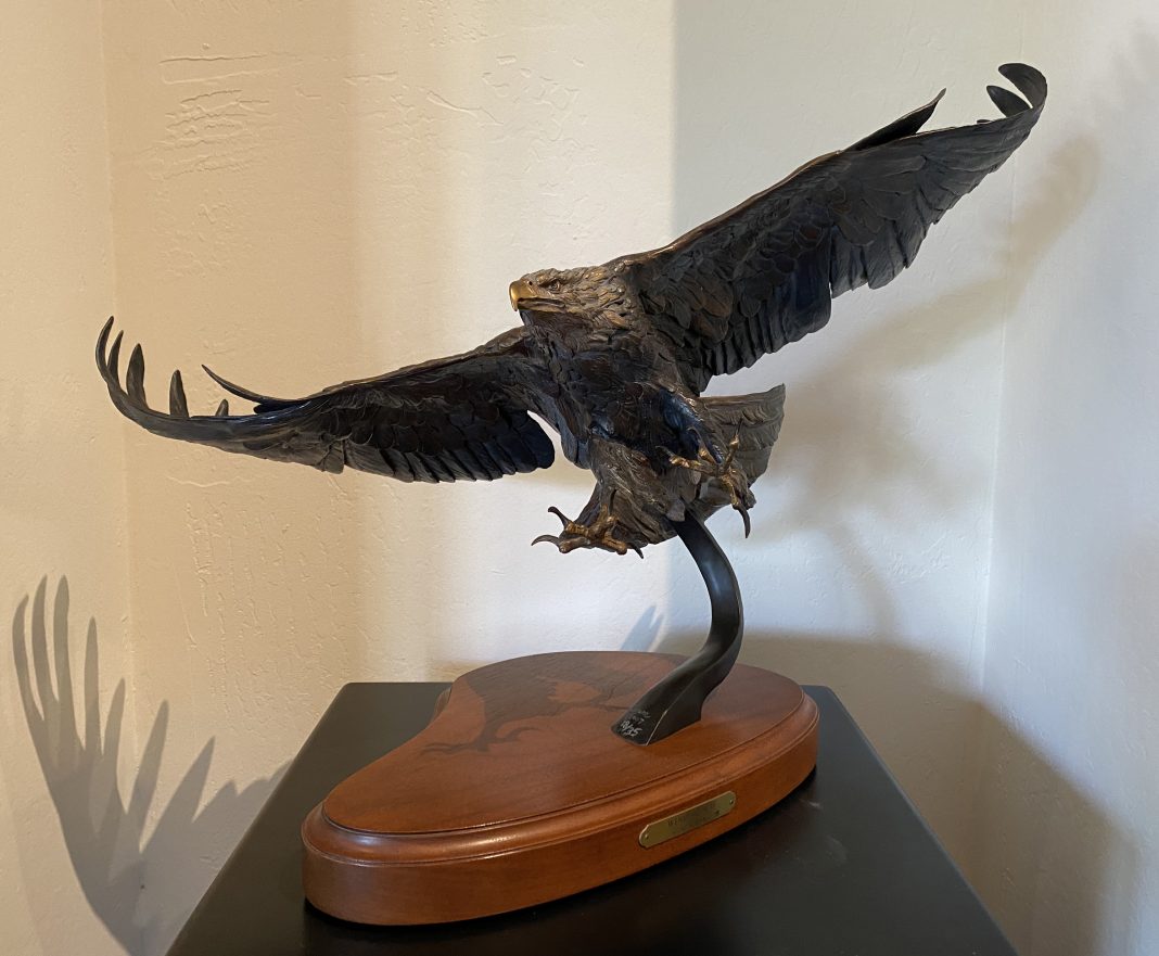 Ken Rowe Wind Storm eagle in flight wildlife bird bronze sculpture
