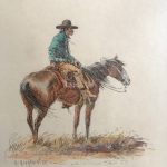 olaf wieghorst cowboy on horse horseback watercolor ink western painting