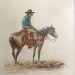 Olaf Wieghorst pen ink watercolor cowboy on horse equine western painting