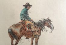 olaf wieghorst cowboy on horse horseback watercolor ink western painting