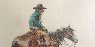 olaf wieghorst cowboy on horse horseback watercolor ink western painting
