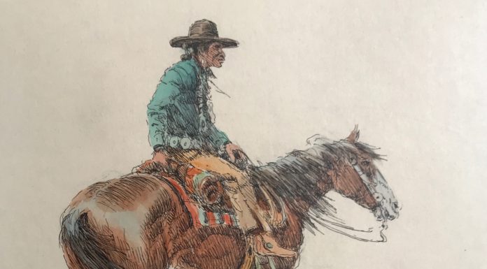 olaf wieghorst cowboy on horse horseback watercolor ink western painting