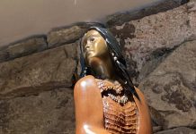 Bob Boomer Native American Indian Basket and Pottery bronze western sculpture close
