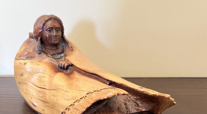 “Blanketed” Bob Boomer Bob Boomer Blanketed Native American Indian blanket pottery pot western woodcarving