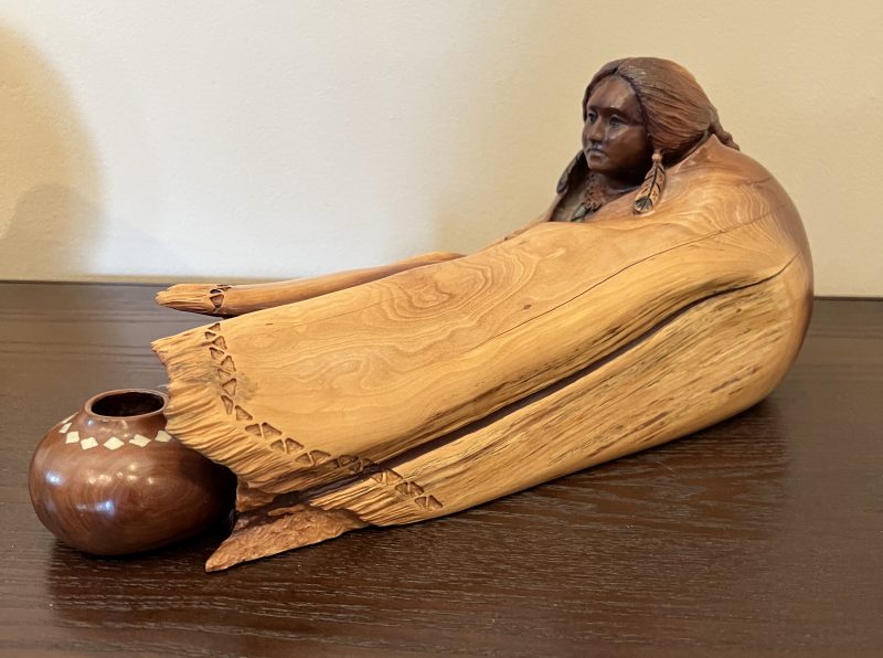 Bob Boomer Blanketed Native American Indian blanket pottery pot western woodcarving side