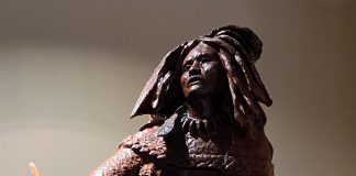 Bob Boomer Elder Native American chief warrior manzanita wood western sculpture close up