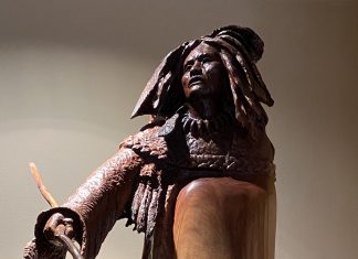 Bob Boomer Elder Native American chief warrior manzanita wood western sculpture close up