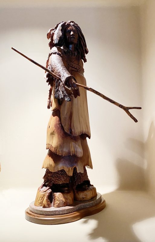 Bob Boomer Elder Native American chief warrior manzanita wood western sculpture side