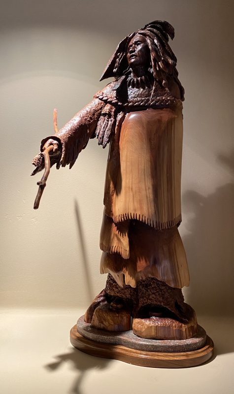 Bob Boomer Elder Native American chief warrior manzanita wood western sculpture front