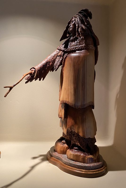 Bob Boomer Elder Native American chief warrior manzanita wood western sculpture side