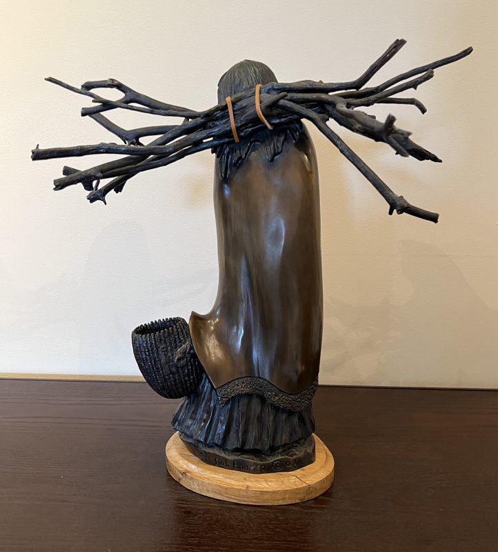 Joe Beeler First Snow Native American Indian figure figurative woman collecting wood western bronze sculpture back