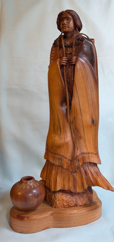 Bob Boomer Gathering Acorns Native American Indian woodcarving western figure figurative woman