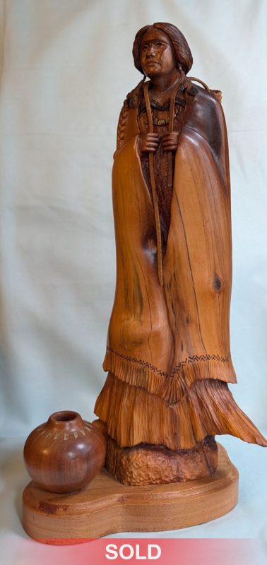 Bob Boomer Gathering Acorns Native American Indian woodcarving western figure figurative woman sold