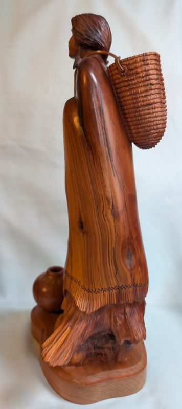 Bob Boomer Gathering Acorns Native American Indian woodcarving western figure figurative woman side