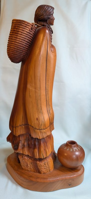 Bob Boomer Gathering Acorns Native American Indian woodcarving western figure figurative woman side