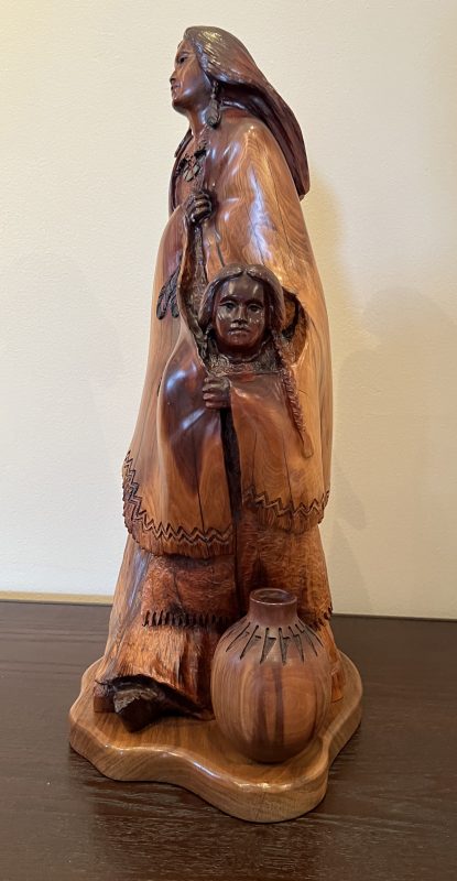 Bob Boomer Mother and Daughter Native American Indian figure figurative wood western sculpture side