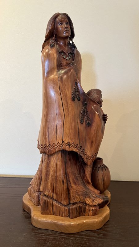Bob Boomer Mother and Daughter Native American Indian figure figurative wood western sculpture side
