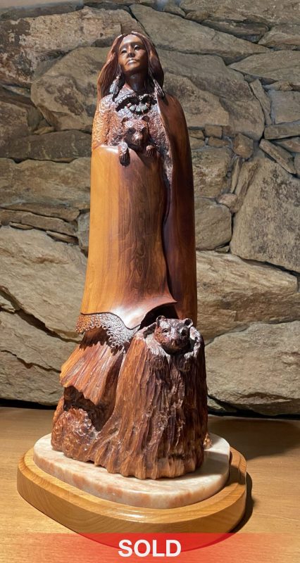 Bob Boomer Woman Holding Bear wildlife western woodcarving Native American