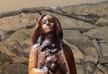 Bob Boomer Woman with Bears Native American Indian baby bears wildlife western manzanita wood sculpture close