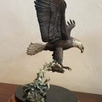 Frank DiVita American Spirit eagle in flight catching fish hunting fishing action wildlife bronze sculpture side