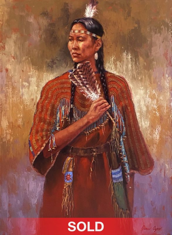 James Ayers Feather Fan Native American Indian woman princess squaw pride proud western oil painting sold