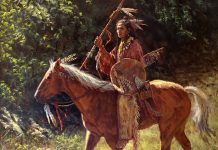 James Ayers Proud Warrior Native American Indian warrior chief horse western oil painting