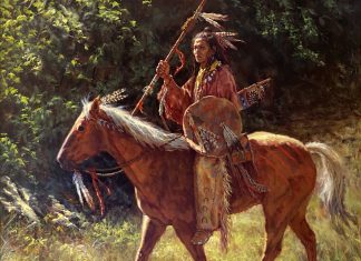 James Ayers Proud Warrior Native American Indian warrior chief horse western oil painting