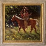 James Ayers Proud Warrior Native American Indian warrior chief horse western oil painting framed