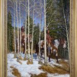 James Ayers Through The Forest Native American Indians warriors chief horse snow aspen tree western oil painting framed