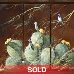 Trevor Swanson Prickly Buffet triptych hummingbird cacti desert wildlife bird oil painting on metal