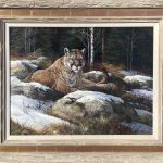 Trevor Swanson Afternoon Rest cougar mountain lion puma cat wildlife oil painting framed