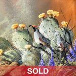 Trevor Swanson Pair Among Flowers quail cacti cactus desert southwestern landscape oil painting on copper