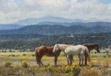 Martin Grelle "Snoozing" horses western oil painting