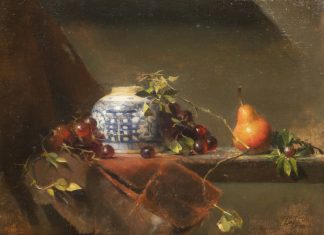 David Leffel - "Still Life With Red Pear And Chinese Vase"