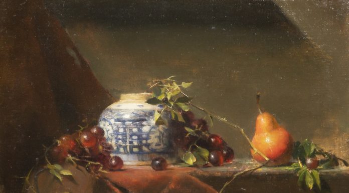 David Leffel - "Still Life With Red Pear And Chinese Vase"