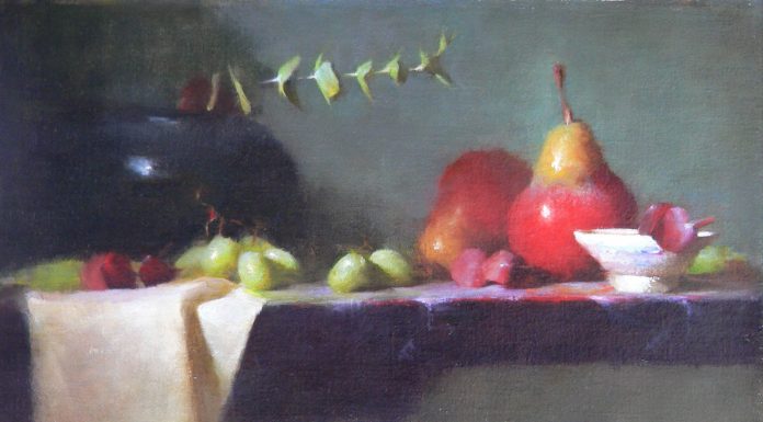 David Riedel Red Pears still life oil painting