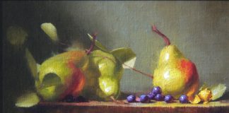 David Riedel Three Pears fruit still life oil painting