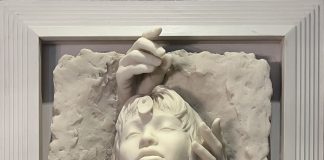 John Coleman Creation Passing wall art plack plaque wall relief Native American Indian figure figurative western marble sculpture