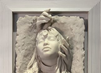 John Coleman Creation Passing wall art plack plaque wall relief Native American Indian figure figurative western marble sculpture