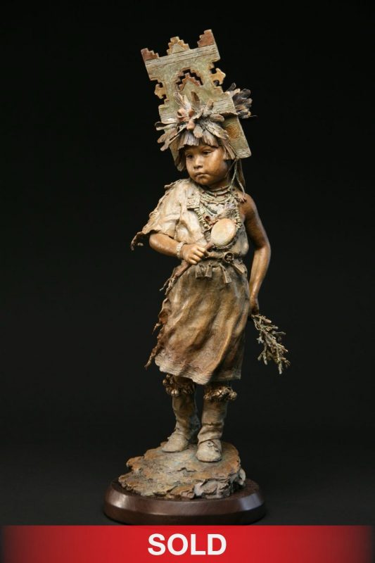 John Coleman Bringing The Buds To Life Native American Indian girl dance dancer western bronze sculpture sold