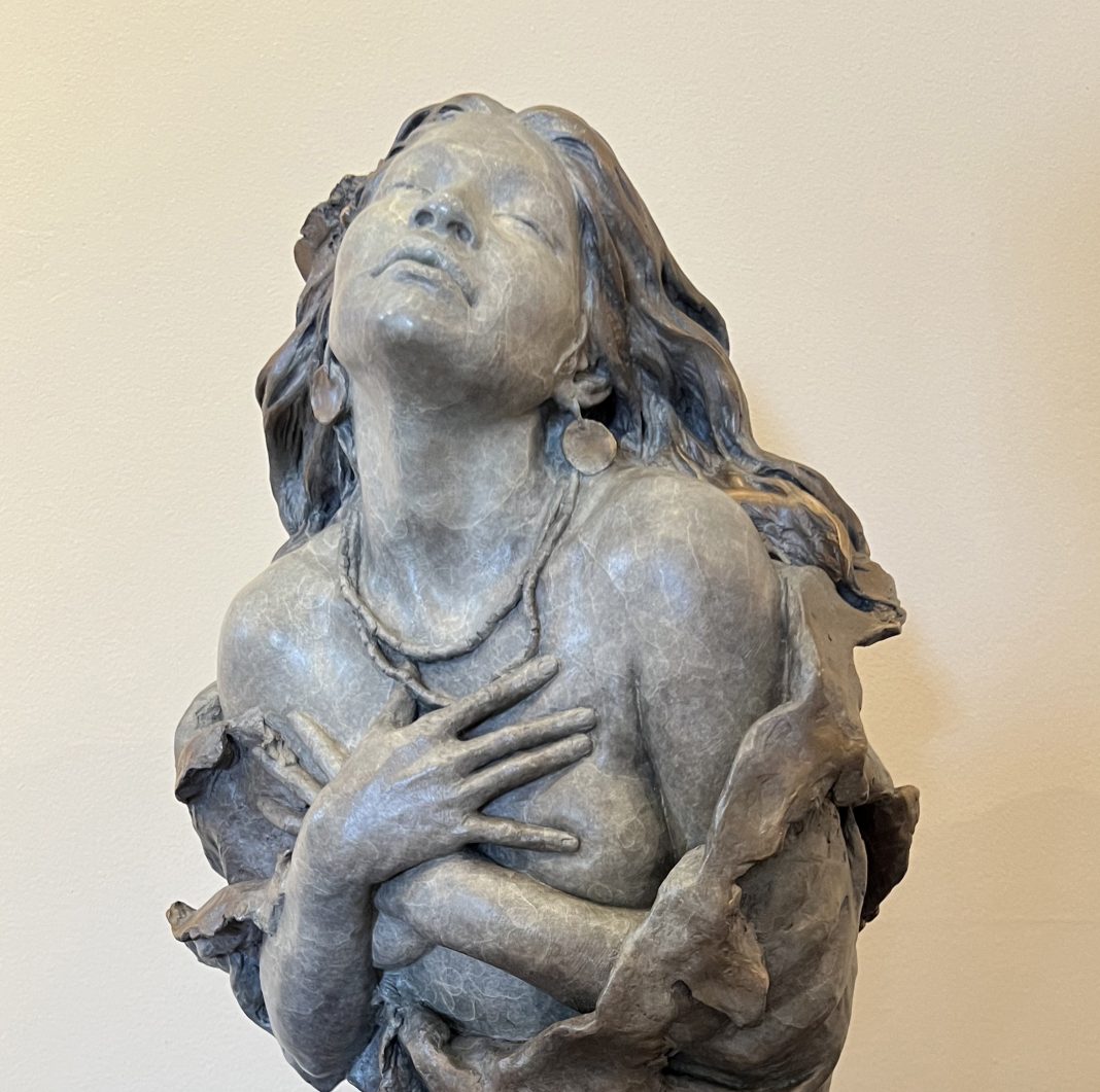 John-Coleman_Changing-Woman-close Jon Coleman Changing Woman Native American Indian woman girl western bronze sculpture figure figurative close