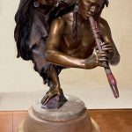 John Coleman Flute's Proposal Native American man woman engagement relationship love ceremony western bronze sculpture sold