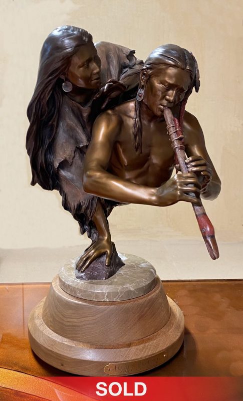 John Coleman Flute's Proposal Native American man woman engagement relationship love ceremony western bronze sculpture sold