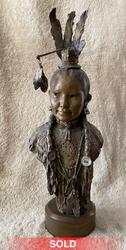John Doelman Little Pow Wow Girl Native American Indian girl young woman western bronze sculpture sold