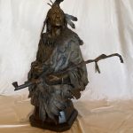 John Coleman The Greeter Black Moccasin Hidatsa Chief Native American Indian male warrior pipe western bronze sculpture sold