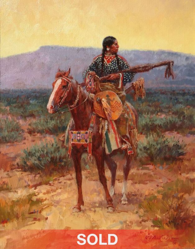 Roy Andersen The Pipe Holders Trophies Native American woman horse western oil painting