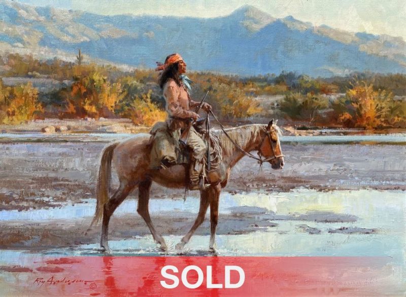 Roy Andersen The Quiet Time Native American Indian horse river stream creek water western oil painting sold