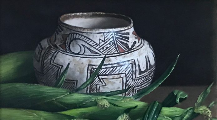 William Acheff Still Life corn Native American pot western oil painting