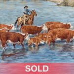 Ann Hanson Skinny Dippin cows cowboys horses equine water river western oil painting