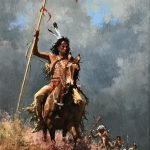 Howard Terpning Change Of Command Native American horses American flag western oil painting